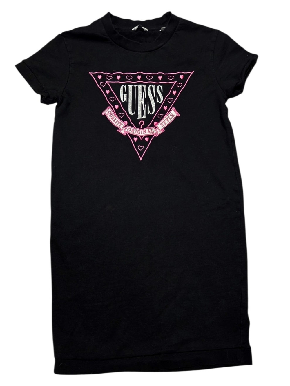12Y GUESS Black Tee Dress with Pink Logo Triangle